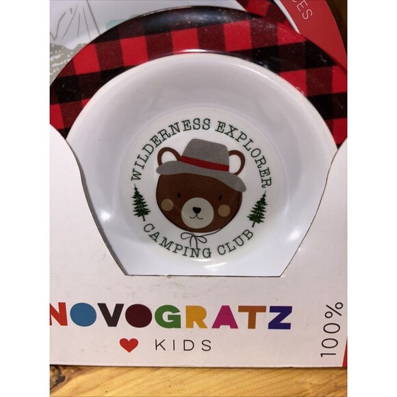 NOVOGRATZ KIDS 3 PIECE MEALTIME SET WILDERNESS EXPLORER CAMPIG CLUB BEAR - Picture 2 of 6